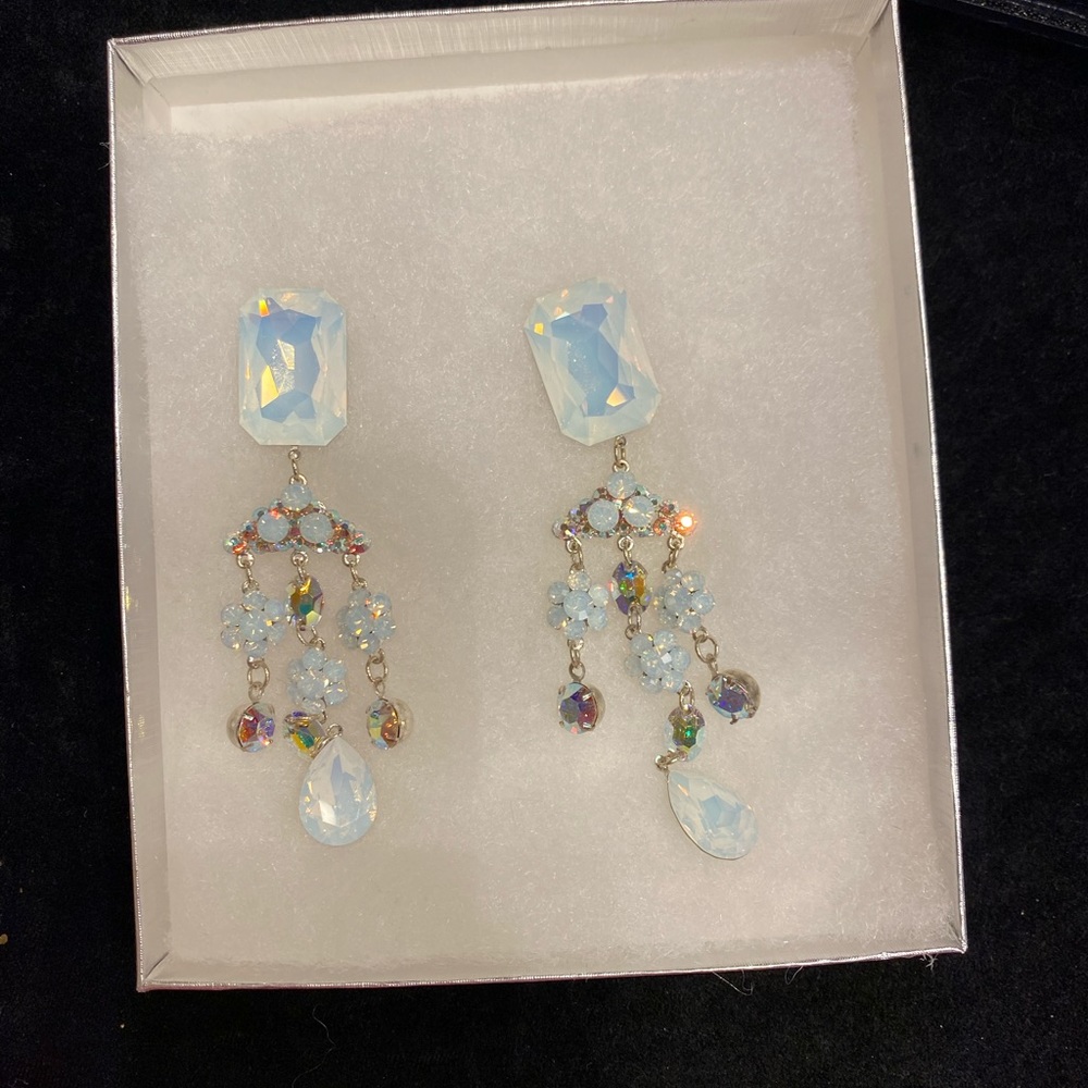 Opalescent White Crystal Chandelier Drop Earrings